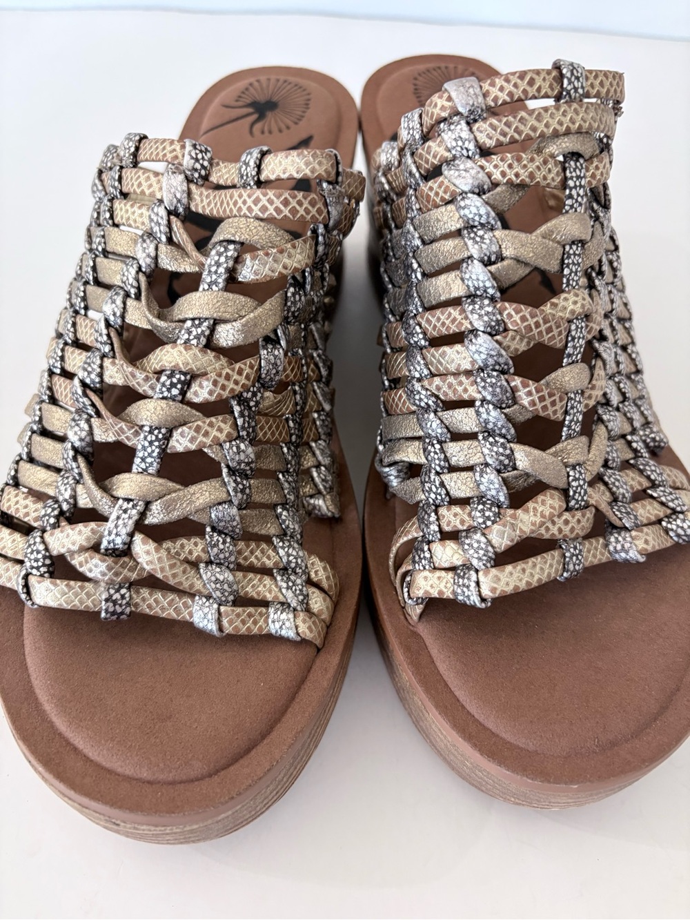 OTBT STARLIKE Woven Leather Wedge Slide Sandals Metallic Boho Hippie EUC 7.5 - Picture 4 of 13